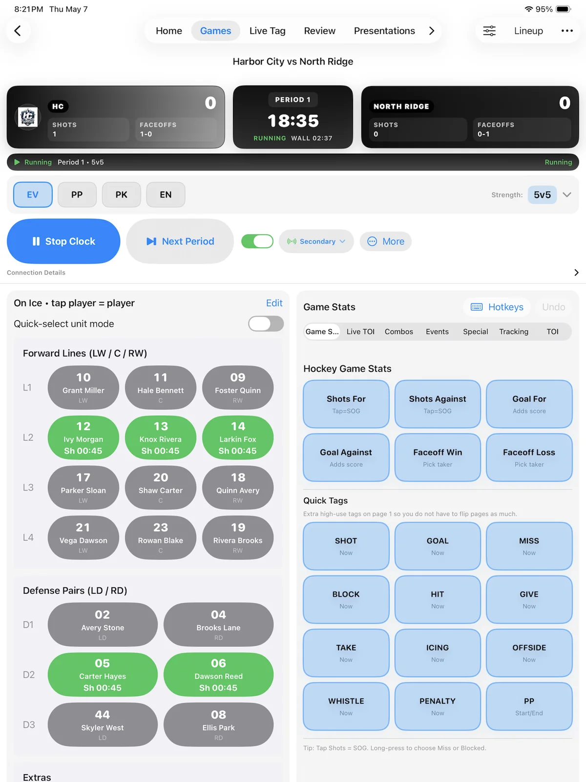 Kaish App live tagging screen
